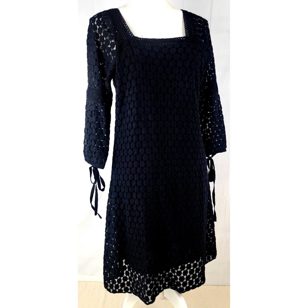 Ami Sanzuri Black Crochet Lace Dress L Lined Goth Boho Stevie Nicks